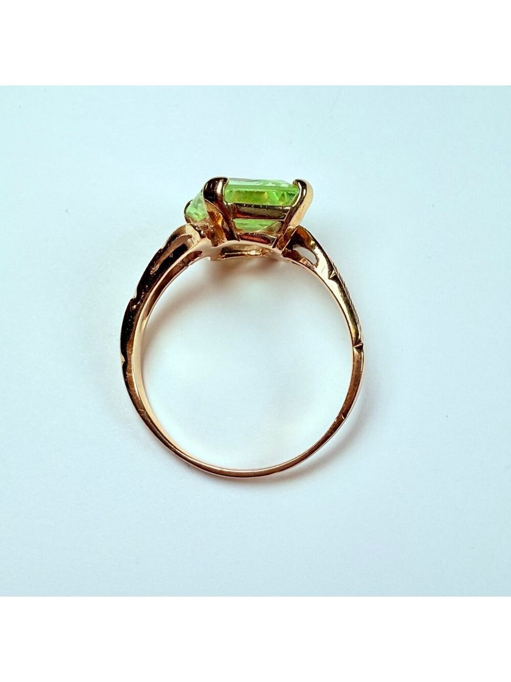 Estate 10K Gold 6.5 CT Green Spinel Feather Design Cocktail Vintage MCM Ring - Picture 4 of 13